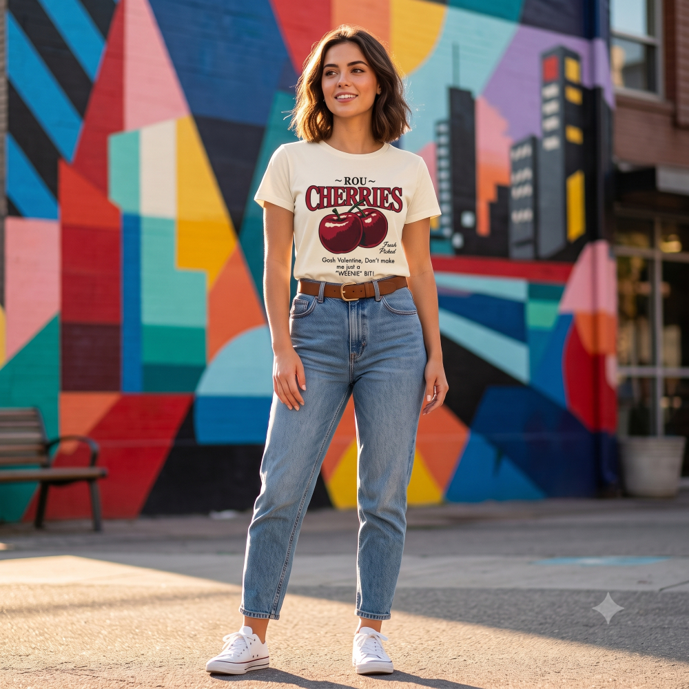 Camiseta Feminina Estampada Cherries Estilosa Confortável 100% Algodão P M G GG