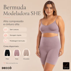 Bermuda Modeladora Feminina She Microfibra Sem Costura Leve Compressão Cintura Alta