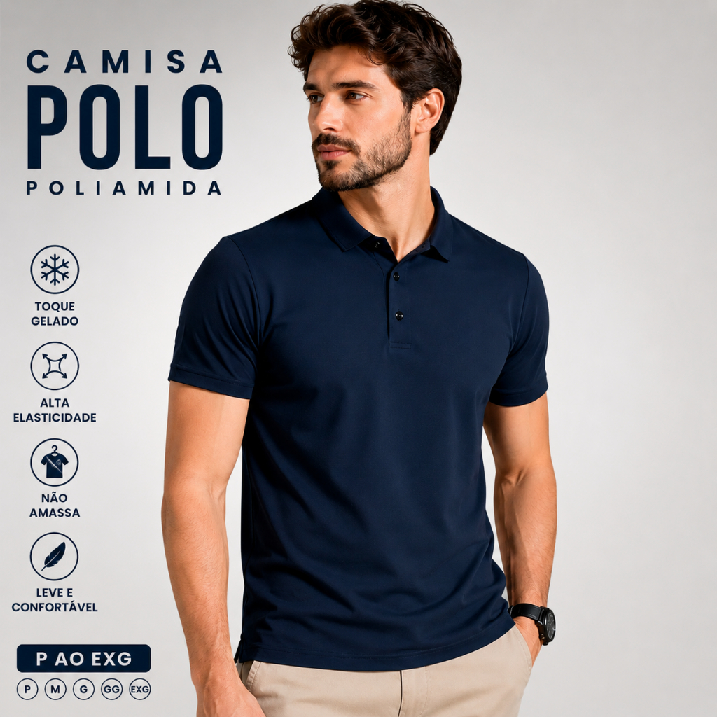 Camisa Gola Polo Tech Poliamida Toque Gelado Malha Gelada Com Elastano Dia dos Pais