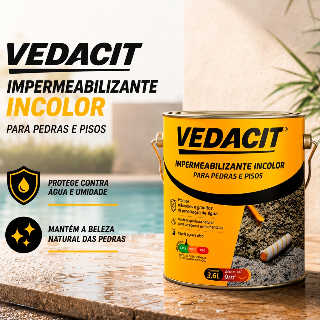 Impermeabilizante Incolor de Pedras Naturais Impermeabiliza Mármores e Granitos Vedacit 3,6l