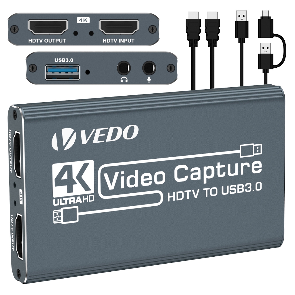 VEDO Placa de Captura de Vídeo HDMI 4K Captura 1080P@60fps Entrada 4K@30Hz para