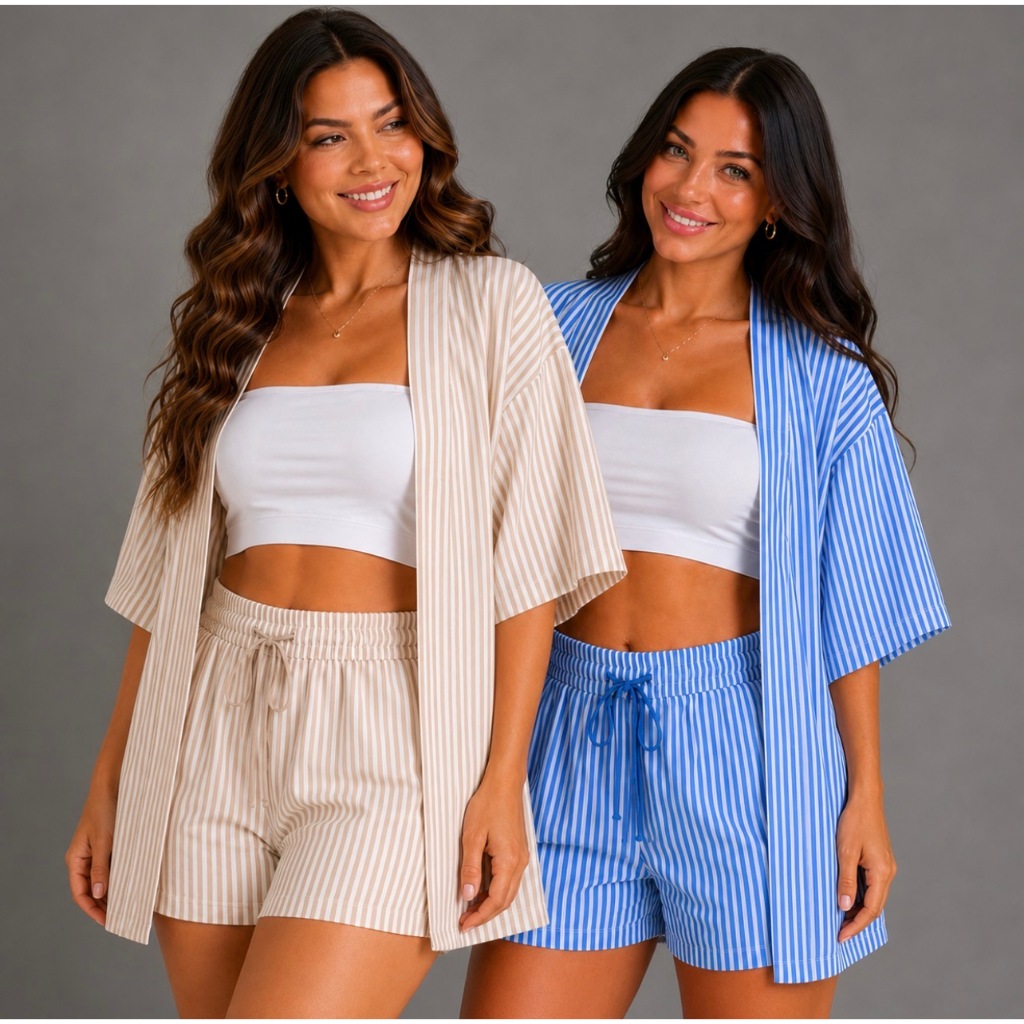 Kit 2 Conjuntos Femininos Kimono e Short Leves, Elegantes e Confortáveis Envio Ultra Rápido em até 6h