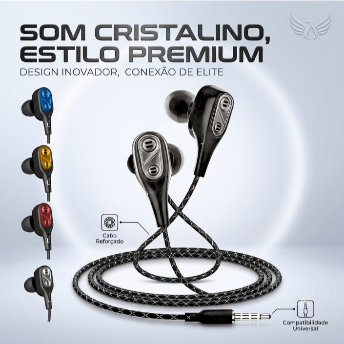 Fone de Ouvido Intra Auricular P2 3,5mm com Microfone Som Estéreo Graves Intensos Modelo AL-E17