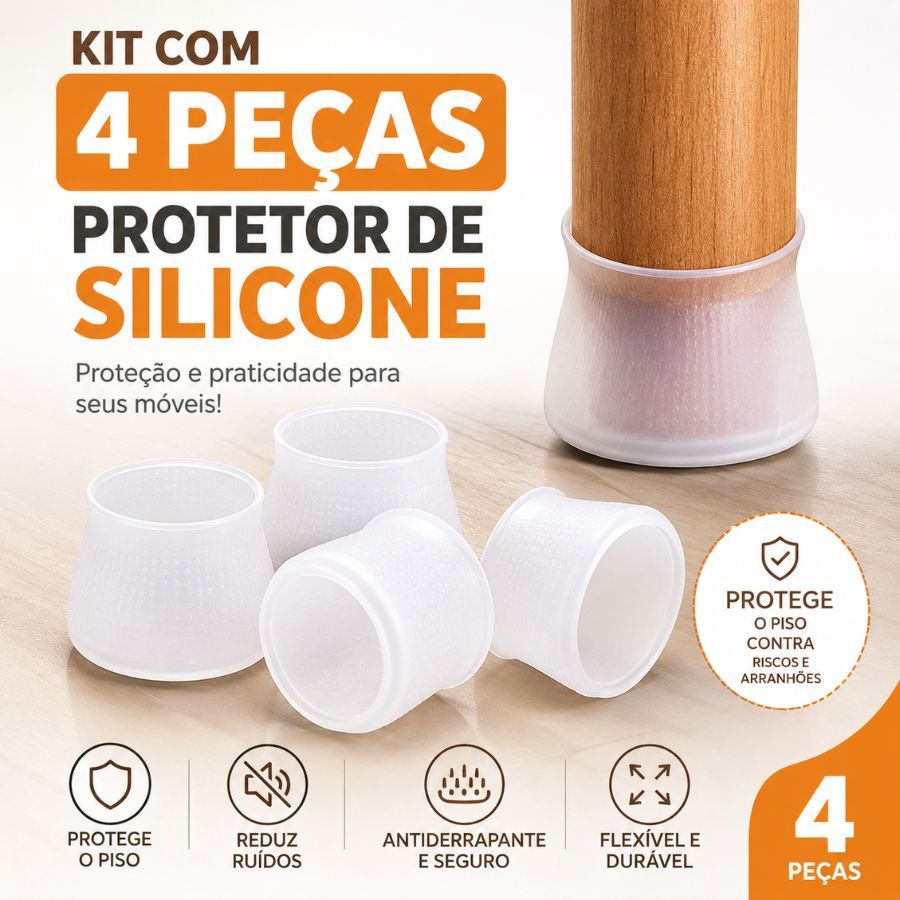 Kit com 4 Pecas Protetor De Silicone Para Pés De Cadeira Mesa Braco , Móveis e Outros