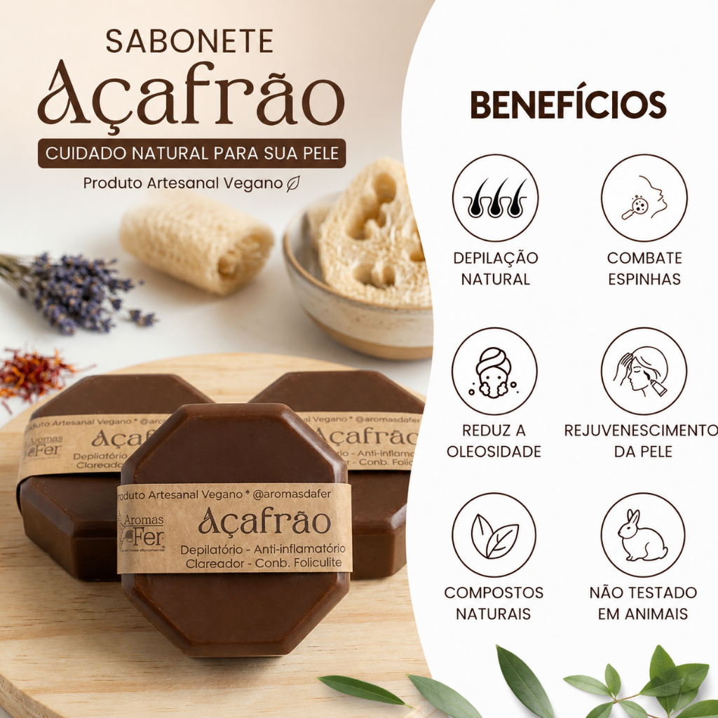 Clareador de Virilha e Axila | Sabonete Natural Vegano de Açafrão Depilatório e Clareador 65g