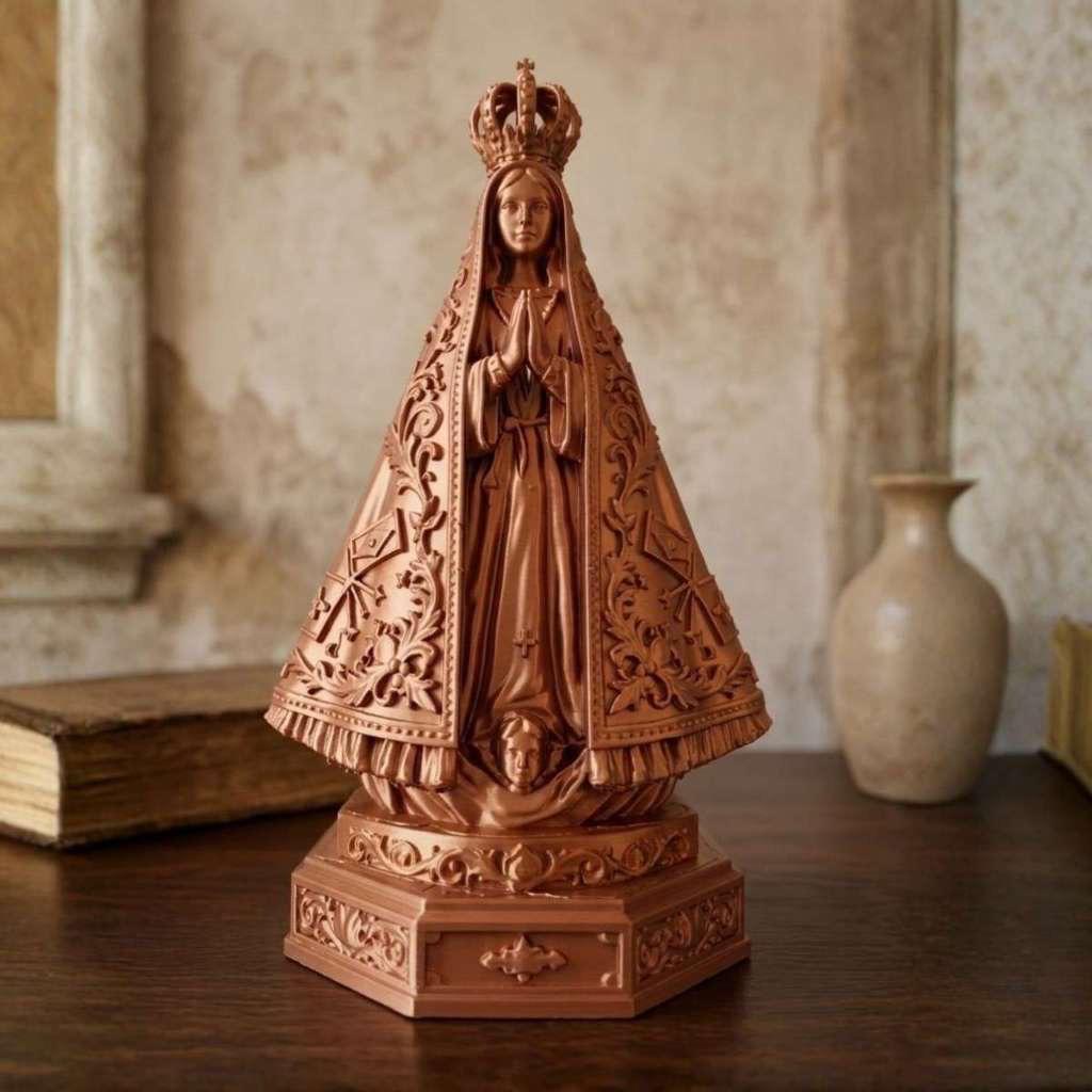 Imagem Adorno Nossa Senhora Aparecida / Cobre / Com Base / 25cm / Alta Qualidade / 3D