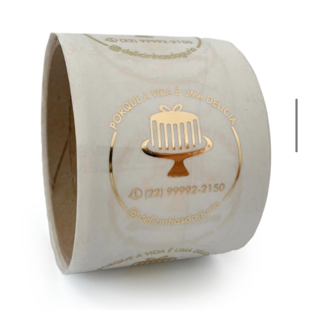 250 Adesivo Transparente Letras Douradas Hotstamping Etiqueta Alta definição 5cm