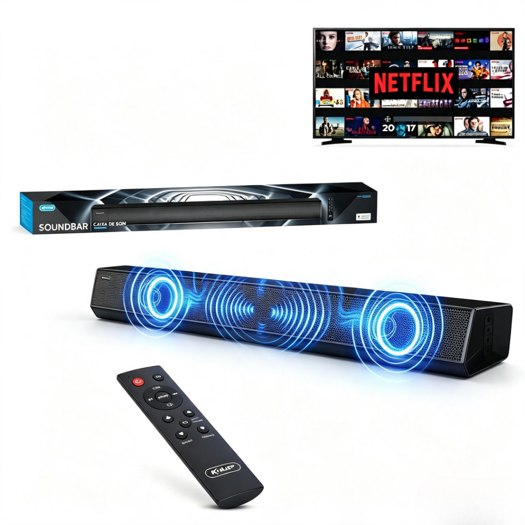Caixa De Som Soundbar Para TV Home Theater 60W RMS Bluetooth 5.0 HDMI Estéreo 2.0 Fixação Na Parede