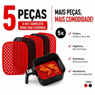 Kit 5 Tapete Silicone Protetor Para Air Fryer Fritadeira Universal Quadrado Tapete Para Cozimento 21x21 Promoção