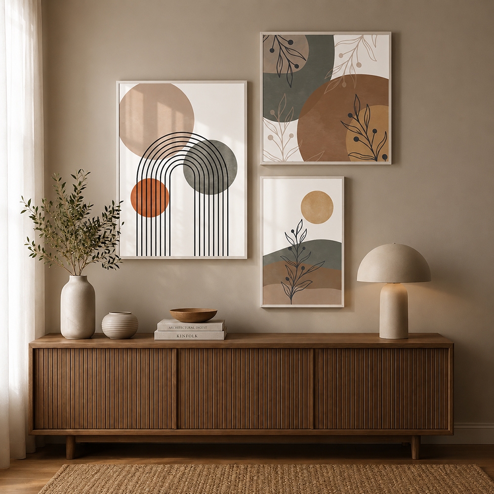 Quadro Decorativo Geométrico Abstrato Moderno - Cores do Imaginário Kit 3 Peças 