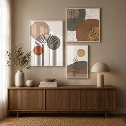 Quadro Decorativo Geométrico Abstrato Moderno - Cores do Imaginário Kit 3 Peças Para Sala Quarto