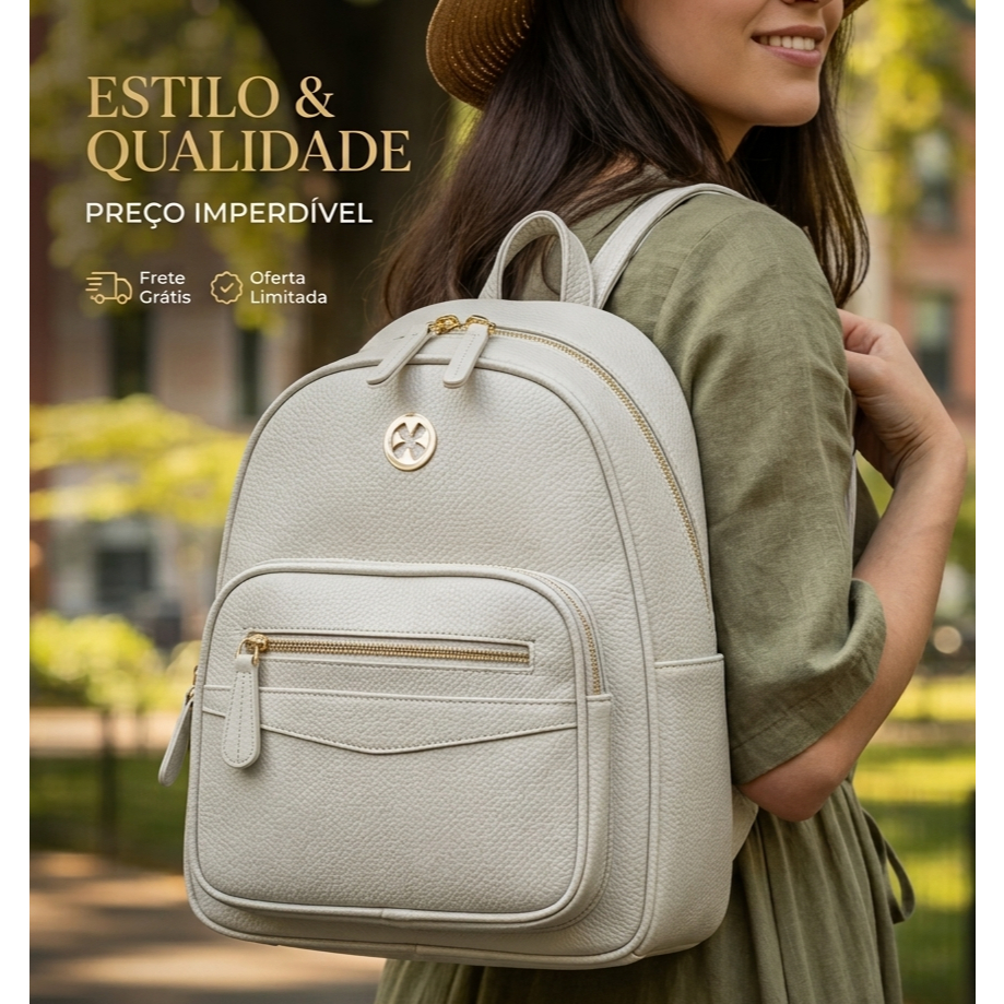 Bolsa Mochila Feminina Couro Sintético Macia ao Toque Reforçada Resistente Trabalho Passeio Faculdade Notebook Executiva