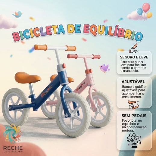 Bicicleta de equilíbrio infantil sem pedal design premium aro 12 aprendizado seguro criança 2 a 5 anos menino menina