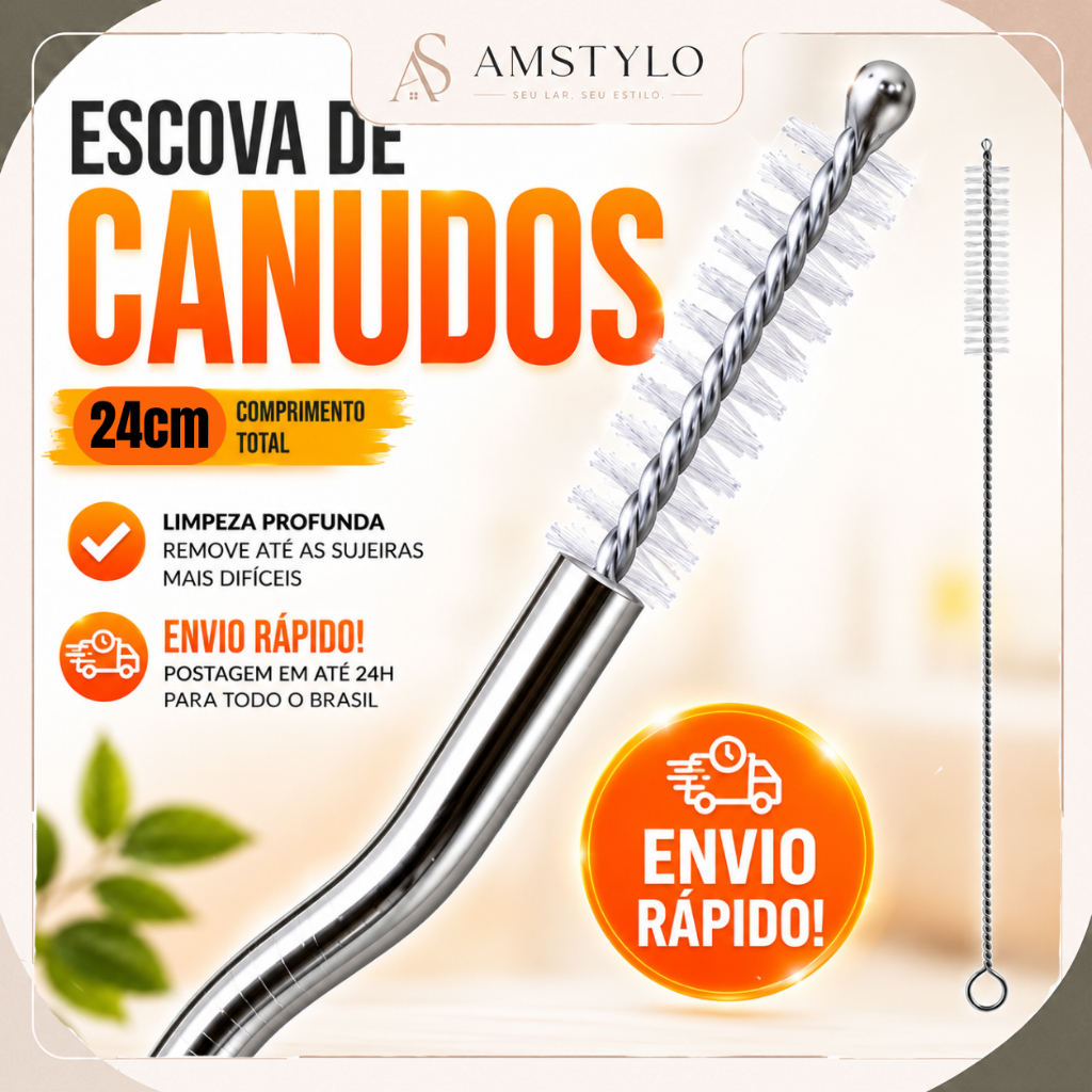 Escova de Canudo Reutilizável Flexível Limpeza Inox Ecológico