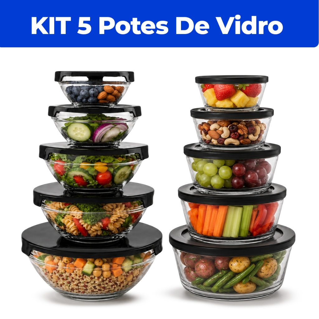 Kit Conjunto De Potes 3 ou 5 Peças Vidro Resistente Organizadores De Cozinha Multiuso