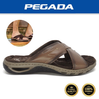 Chinelo Masculino Pegada Amortech Tira Cruzada Couro Legítimo Original Conforto Leve Ortopédico Casual Clássico 131661