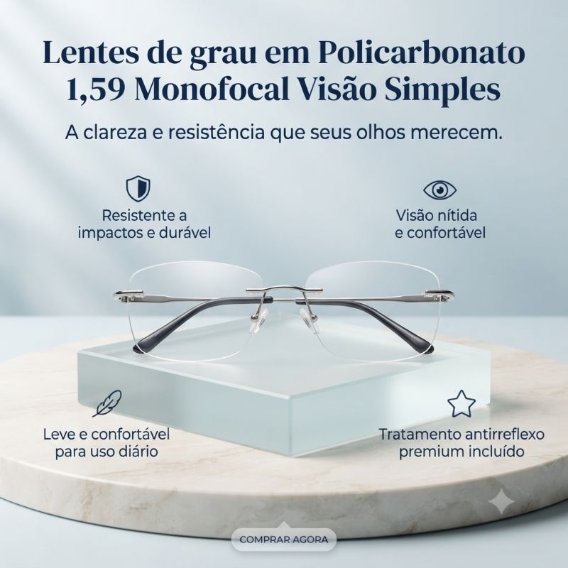Lentes de grau em policarbonato Visão Simples 1,59 para armação parafusada/balgriff Miopia Hipermetropia Astigmatismo.
