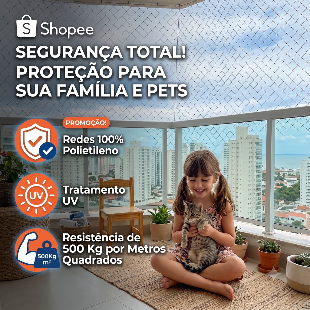 Kit de Redes de Proteção Até 3 Metros Quadrados Para Crianças e Gatos (1.00x3.00)