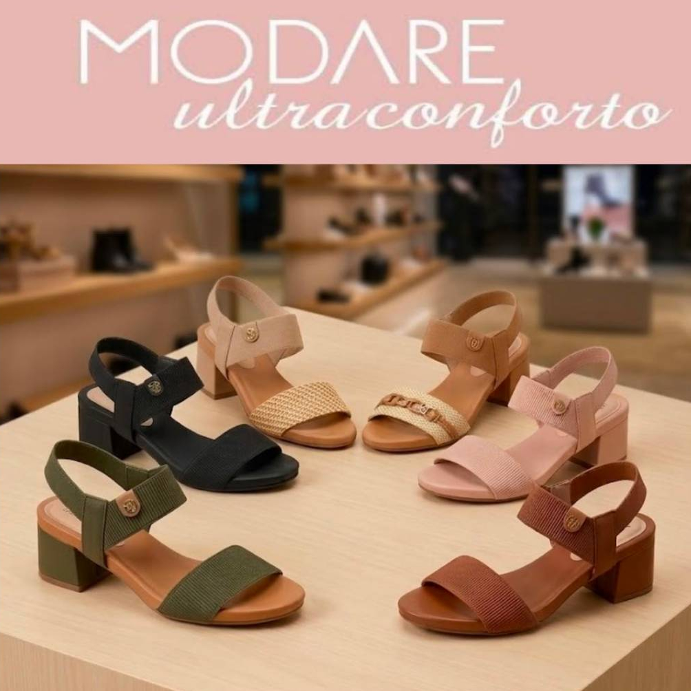 Sandália Feminina Modare Salto Médio Bloco Grosso Elástico Calce Fácil Ultraconforto