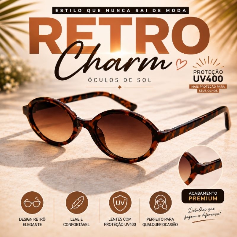 Óculos De Sol Retrô Tartaruga Vintage
