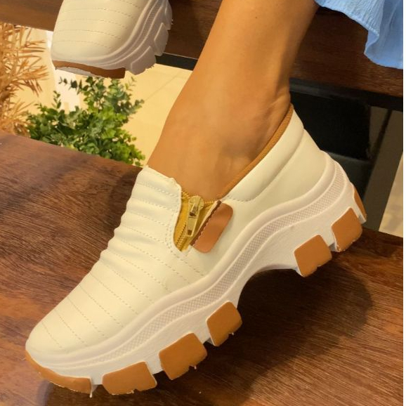 Tênis Feminino Casual Slip On Plataforma Tratorado Macio Leve Trabalho Passeio