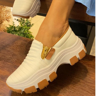 Tênis Feminino Casual Slip On Plataforma Tratorado Macio Leve Trabalho Passeio