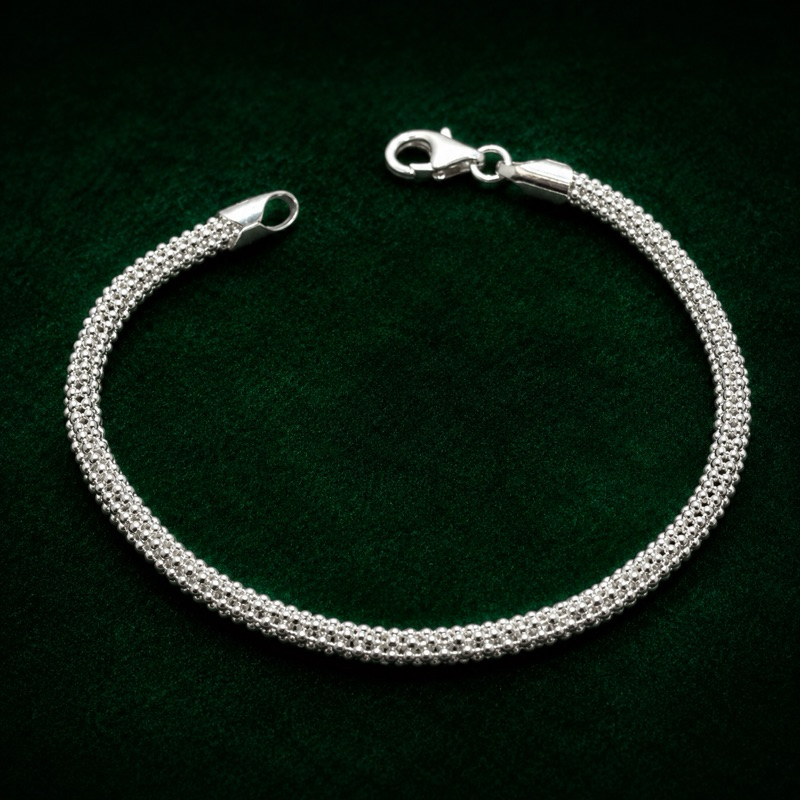 Pulseira Feminina Prata 925 Elo Pipoca Delicada Elegante
