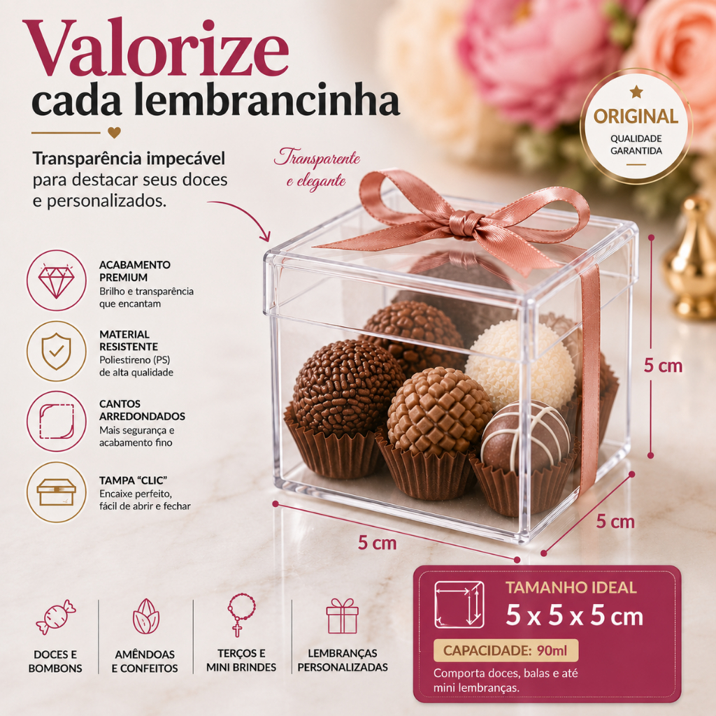 Kit Caixinha para Lembrancinha Acrílica 5x5 Festas Aniversários