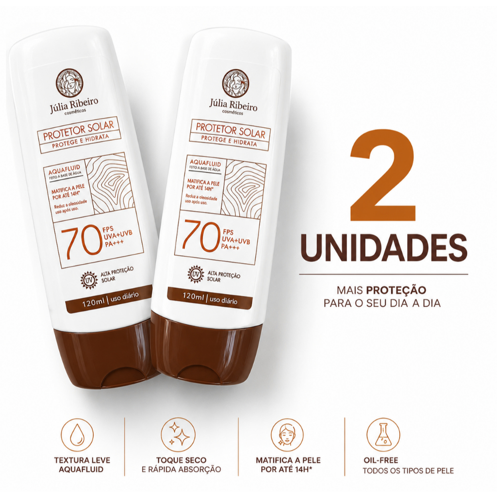 Kit 2 Protetor Solar fator 70 Facial e Corporal TOQUE SECO, ANTISSINAIS.
