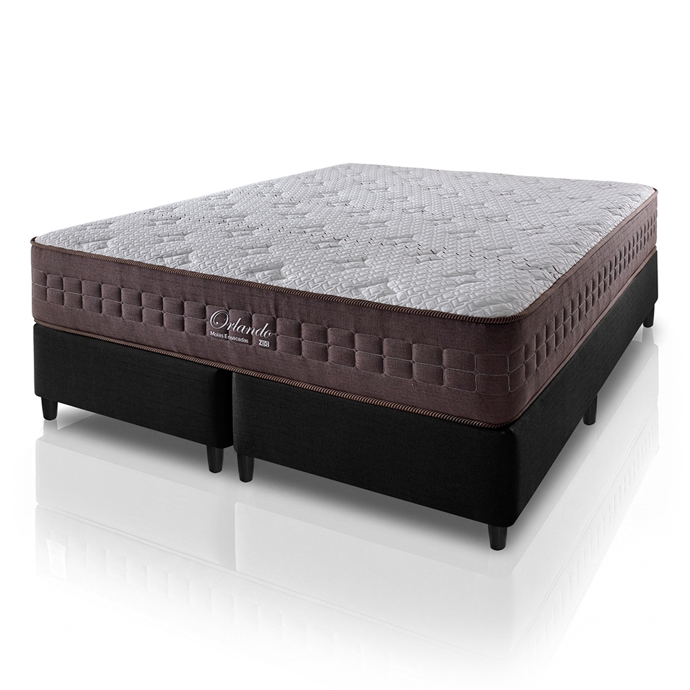 Cama Box Queen Bipartido Preto + Colchão Molas Ensacadas Zidi Orlando 158x198x67cm