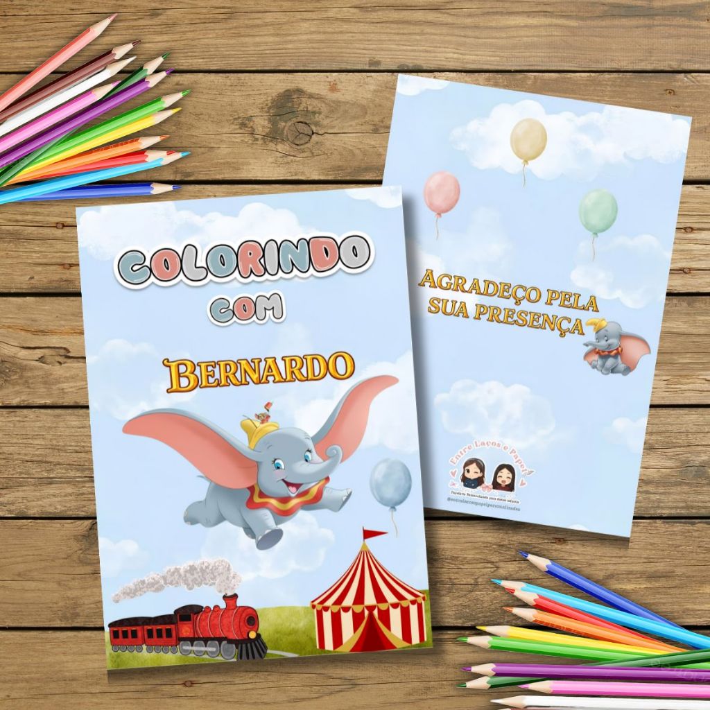 Lembrancinha Dumbo | Livrinho para Colorir Personalizado | Festa Infantil / Revista infantil
