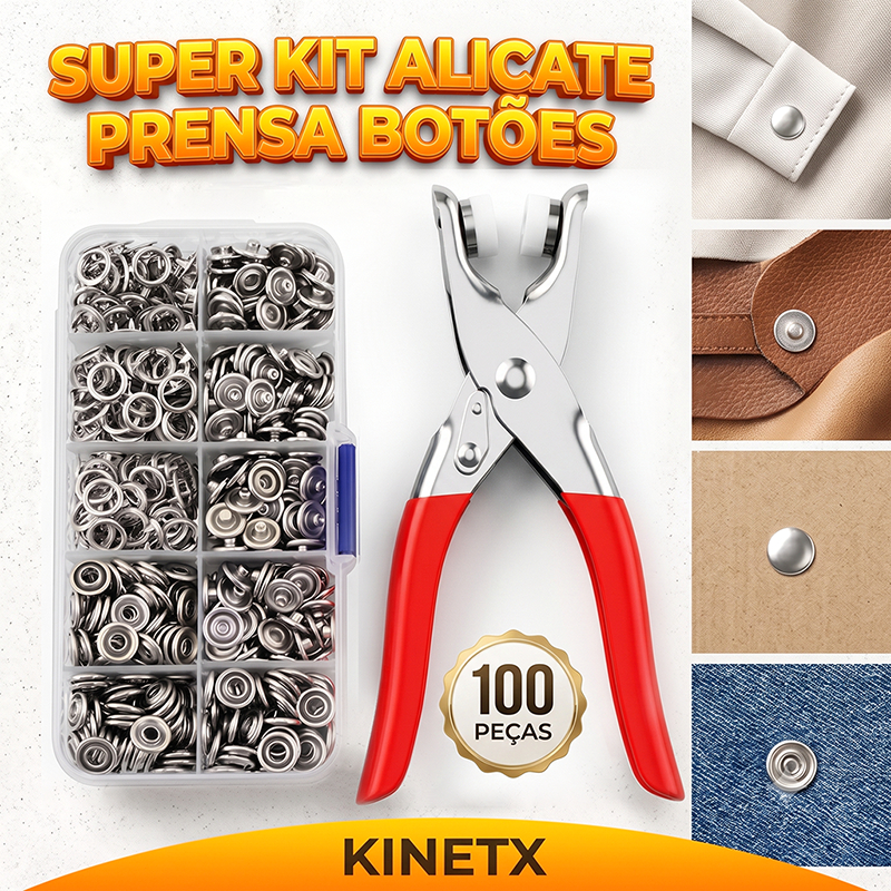 Alicate Aplicador 100 Botões de Pressão de Metal para Roupas Costura e Artesanato  Kit Completo Prático