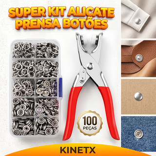 Alicate Aplicador 100 Botões de Pressão de Metal para Roupas Costura e Artesanato  Kit Co…