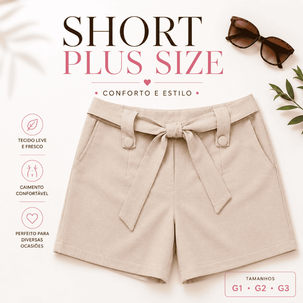 Short Plus Size - G1/G2/G3 em Linho – Elegante, Fresquinho e Super Confortável!