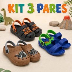 Kit 3 Papete Infantil Masculina Sandália Dino Confortável e Leve