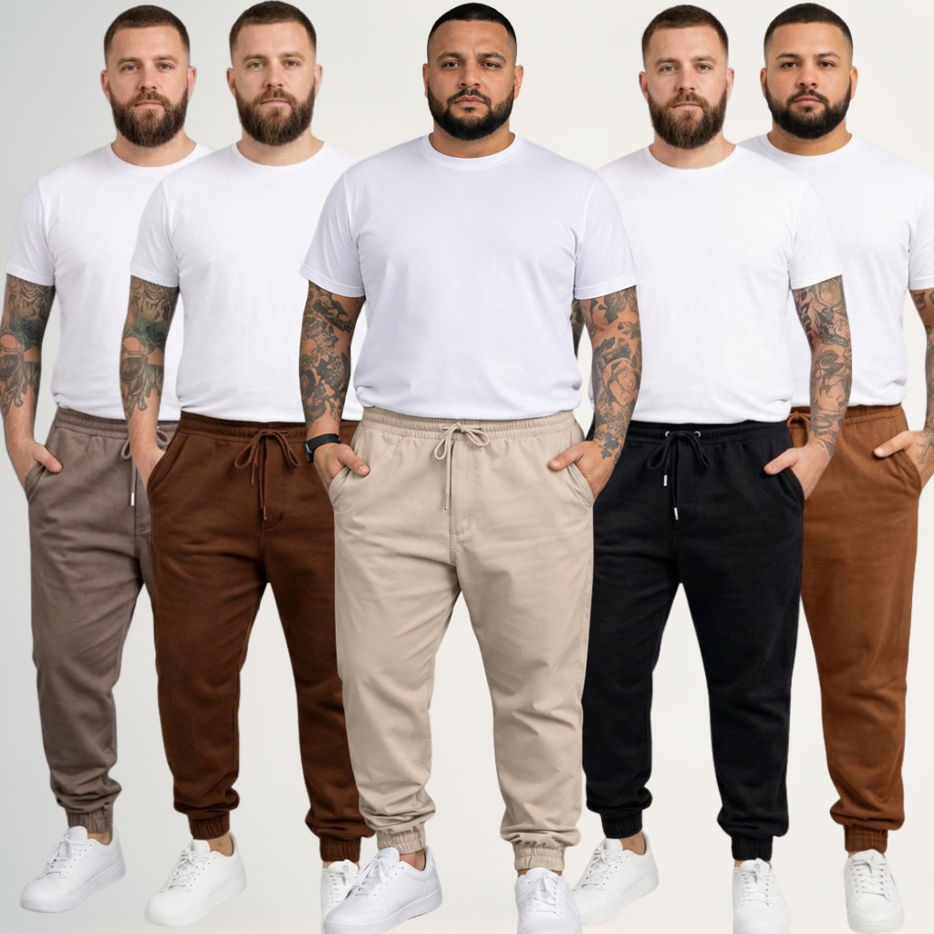 Calça Jogger Masculina Plus Size Em Sarja Com Elastano Cintura Elástica E Barra Elástica Casual Premium
