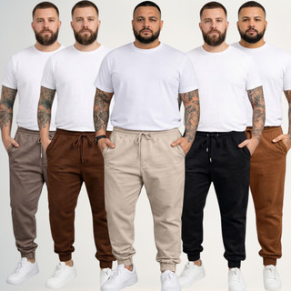 Calça Jogger Masculina Plus Size Em Sarja Com Elastano Cintura Elástica E Barra Elástica Casual Premium