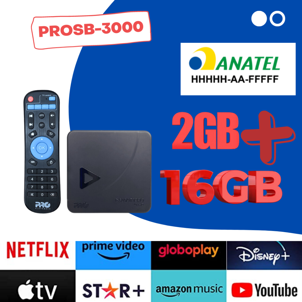 Smart Box TV 4K Proeletronic 3ª Geração 2GB RAM 16GB Android 10 Homologado Anatel Bivolt Pronta Entrega Original Com Not