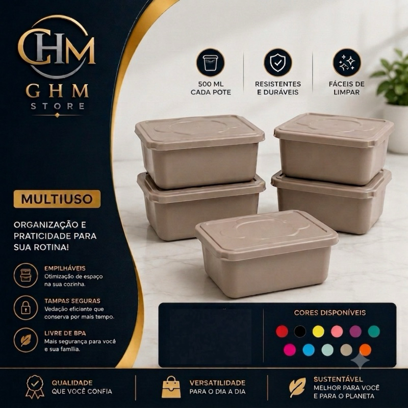 Pote Plástico 500ml  com Tampa - marmita ,Organizador de Cozinha Armário Geladeira Mantimentos  1 unidade
