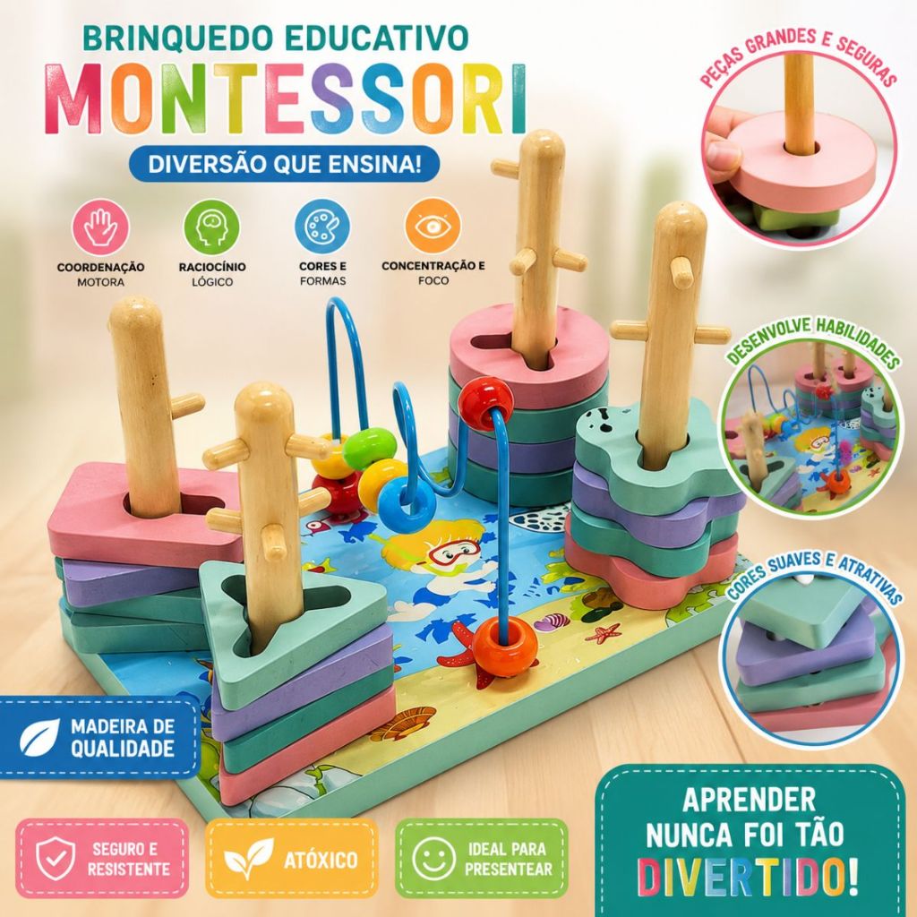 Aramado Educativo Colorido Método Montessori Brinquedo Pedagógico Interativo Est
