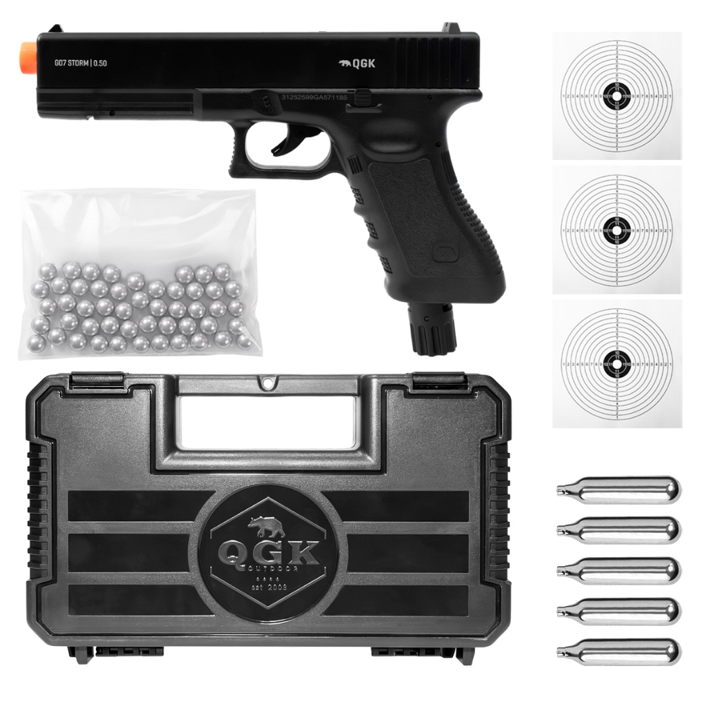 PISTOLA PAINTBALL G07 STORM .50 HOME DEFENSE 328FPS 13,5J QGK + MALETA + CO2 + ESFERAS + ALVOS