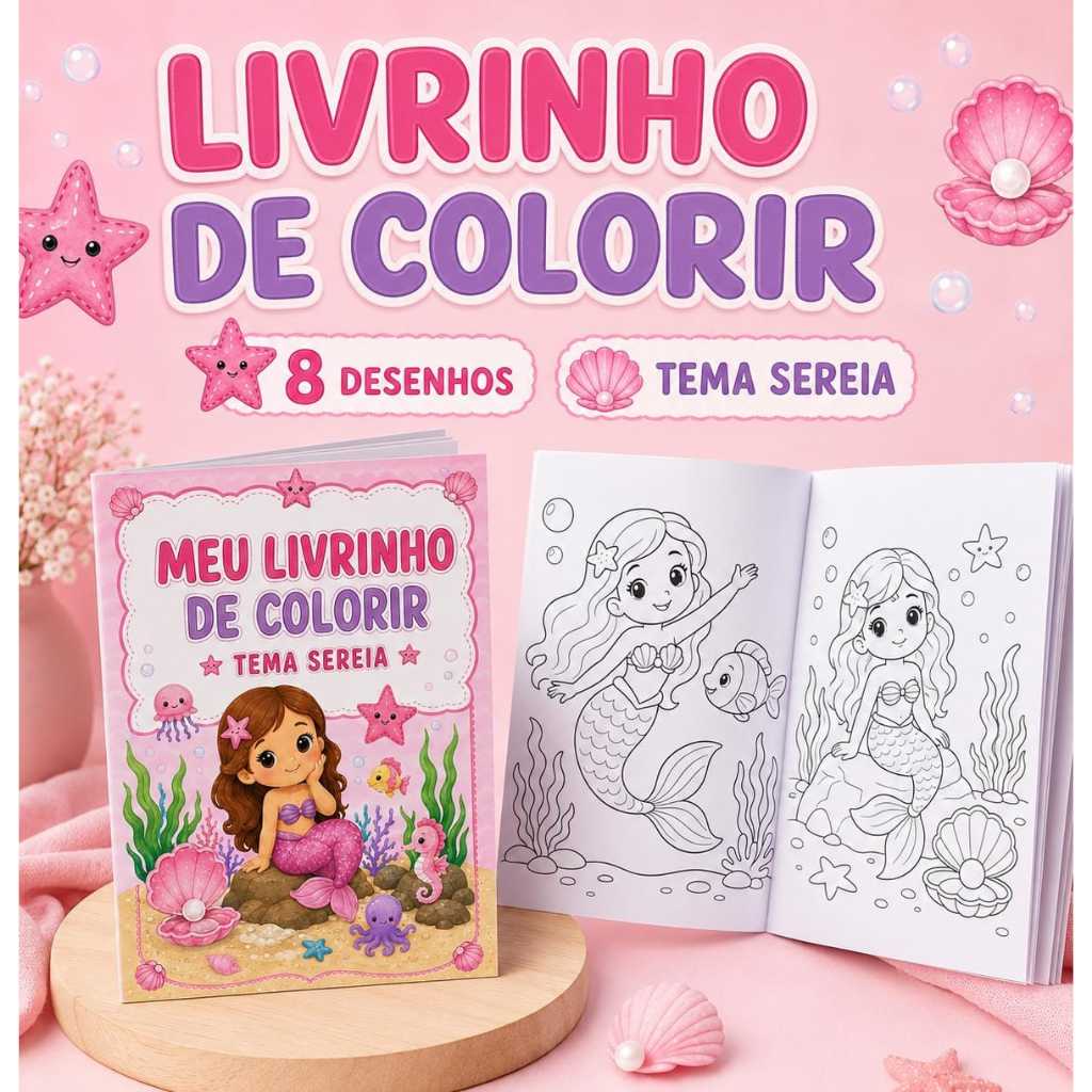Lembrancinha | Livrinho de Colorir | Fazemos Todos os temas | Festa Infantil Sereia | Fundo do mar