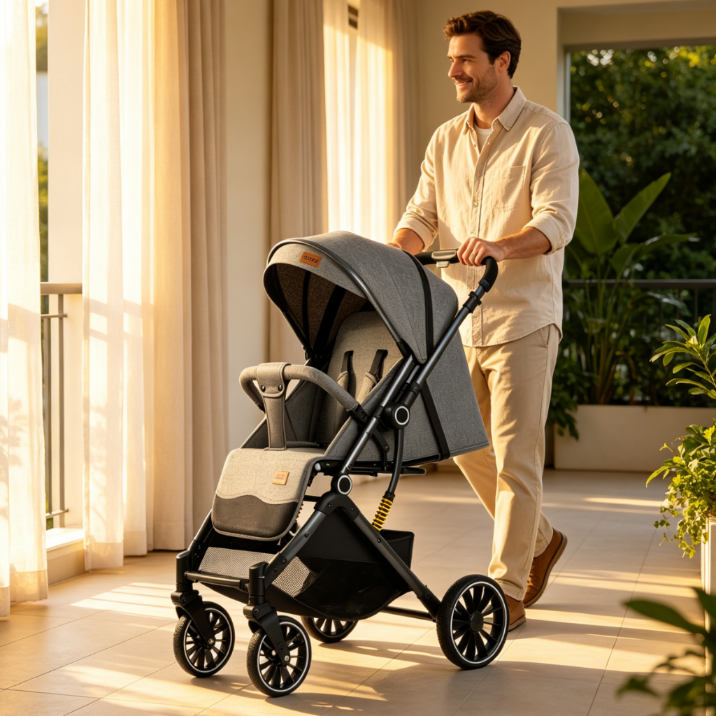 Carrinho Bebê Reversível com Cesta, Suporta 15kg, Altura Regulável, Compacto, Fácil Dobrar e Levar P30