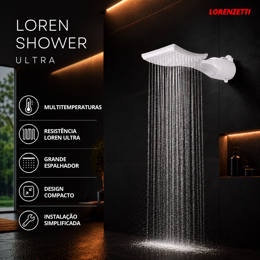 Chuveiro Ducha Multitemperaturas Loren Shower Ultra Lorenzetti 220V 5500W Branco · foto 2