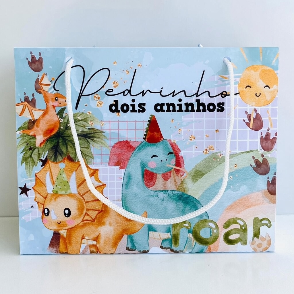 Kit Sacolinha Personalizada Dinossauros Pegue e Monte Lembrancinha Festa Aniversário Dinossauro Baby
