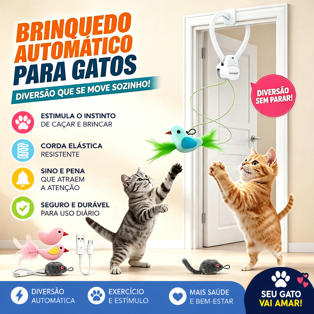 Newpet Automático Brinquedo suspenso De Pendurar na Porta Brinquedo Interativo Gato Fixa Porta  – com Pena