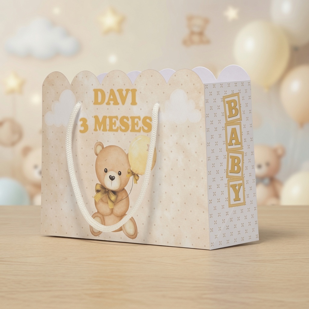 Kit Sacolinha Personalizada Ursinho Marrom Lembrancinha  Aniversário Festa Infantil Mesversário Monte em Casa