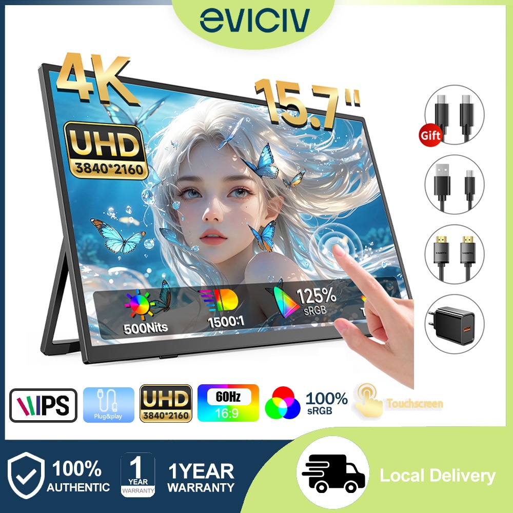 EVICIV Monitor portátil Touchscreen 15.7'' 4K for Laptop UHD 3840*2160 IPS Displ