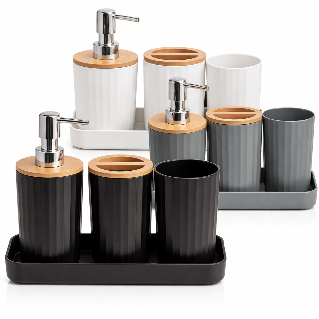 Kit Banheiro 4 Peças Porta Escova de Dente Porta sabonete Liquido Banheiro Porta Escova e Bandeja