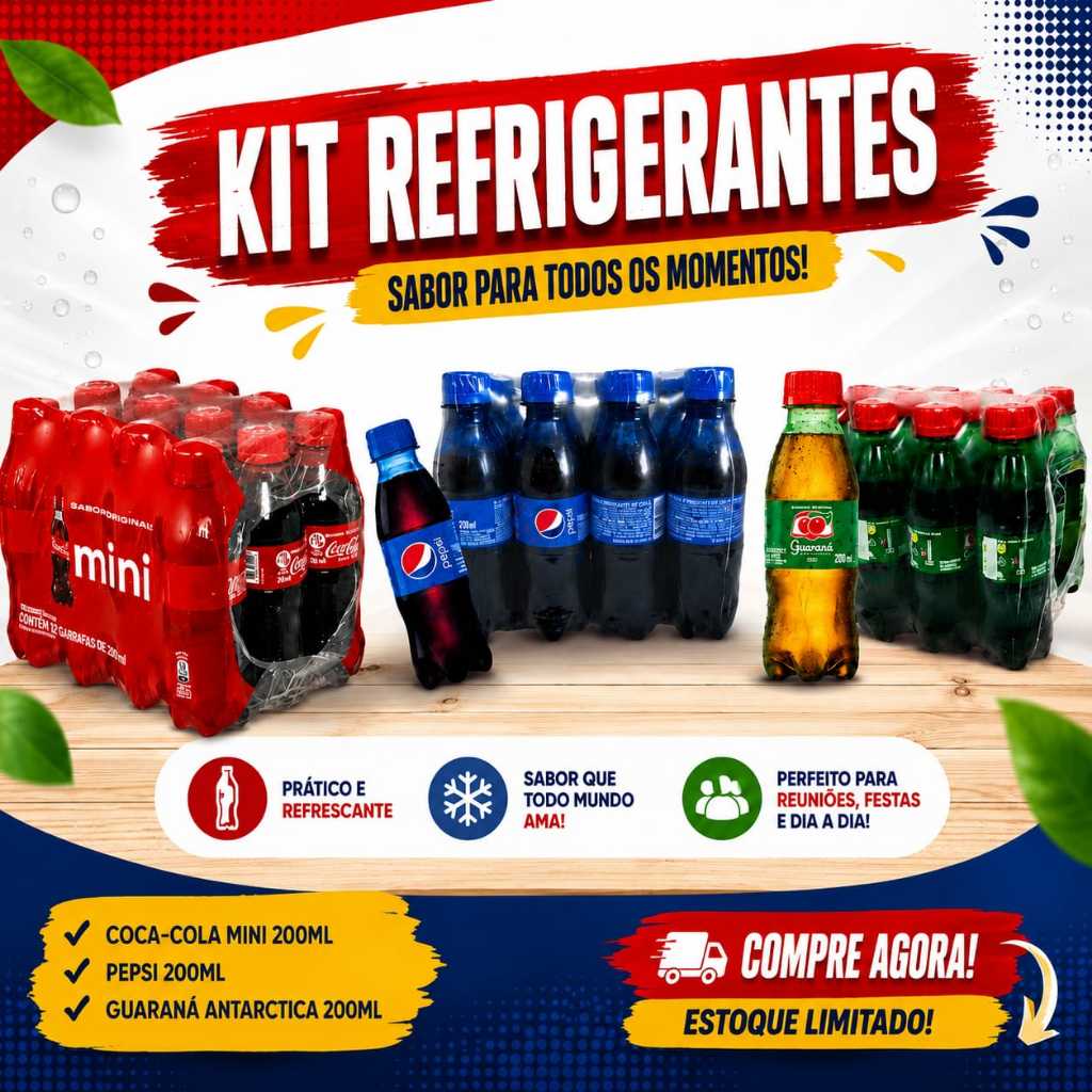 Kit 03 Fardos Coca Cola/Pepsi/Guaraná Antarctica 200ml 12 Unidades (kit 36 unidades)